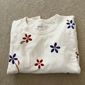 THE GREAT. Cream Sweatshirt with Floral Stamping